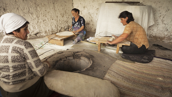 Women prepare to bake lavash (flatbread, a national staple) in Areni village, Armenia. Visitors to the Folklife Festival can expect to taste lavash and other Armenian specialties. (Photo by Sossi Madzounian, Smithsonian Institution)