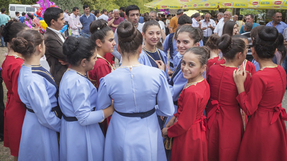 A youth dance group prepares for their performance at the annual Areni Wine Festival in Armenia. (Photo by Sossi Madzounian, Smithsonian Institution)