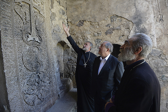 President Armen Sarkissian viists the 4th Century Dadivank Monastery with Archbishop Pargev Martirosyan,