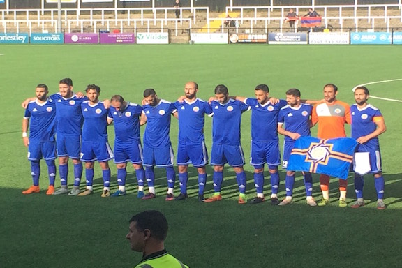 The Western Armenia CONIFA team during the singing of the national anthem.