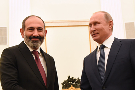 Prime Minister Nikol Pashinyan with Russian President Vladimir Putin in the Kremlin last month