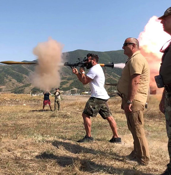 Dan Bilzerian firing an RPG during his visit to Artsakh this week