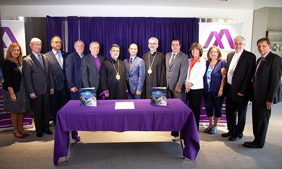 From l to r: Glendale City Manager Yasmin K. Beers; Museum Governing Board members Gabriel Moloyan and Filian; Museum Executive Chairman Berdj Karapetian; Museum Governing Board Co-Chairs Reverend Berdj Djambazian and Archbishop Hovnan Derderian; Glendale Mayor Zareh Sinanyan; Museum Governing Board Co-Chair Archbishop Moushegh Mardirossian; Glendale City Council members Vartan Gharpetian and Paula Devine; Museum Governing Board Representatives Carmen Libaridian; Museum Governing Board Co-Chair Bishop Mikael Mouradian; and Glendale Councilmember Ara Najarian