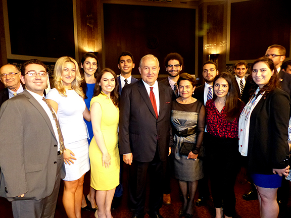 The ANCA Leo Sarkissian interns with Armenia President Sarkissian and First Lady Nouneh Sarkissian.