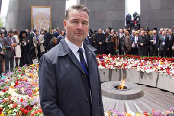 Member of German parliament Albert Weiler at Dzidzernagapert during the centennial of the Armenian Genocide