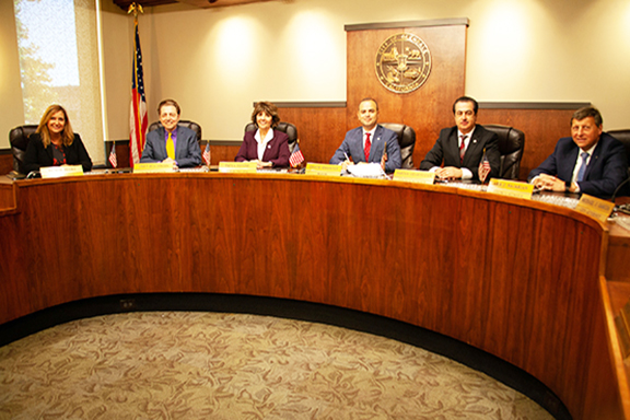 Glendale City Manager Yasmin K. Beers, Councilmember Vrej Agajanian, Councilmember Paula Devine, Mayor Zareh Sinanyan, Councilmember Vartan Gharpetian, Councilmember Ara Najarian