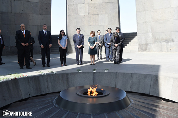 Japan's Foreign Minister Taro Kono visits Dzidzernagapert