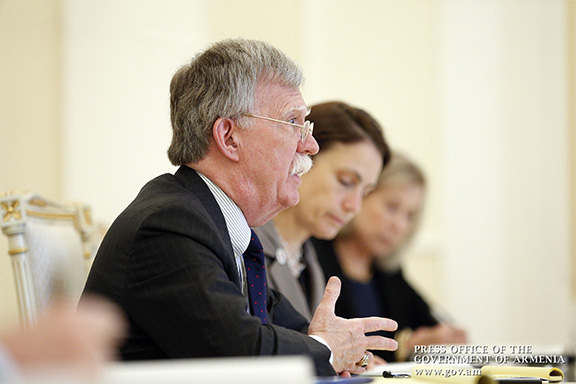 U.S, National Security Advisor John Bolton during his meeting with Acting Prime Minister Nikol Pashinyan in Yerevan on Oct. 25, 2018