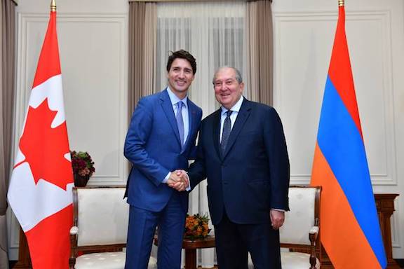 Canadian Prime Minister Justin Trudeau meets with President Armen Sarkissian