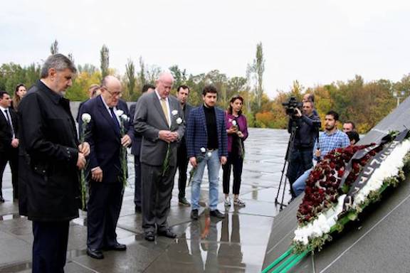 President Donald Trump's personal lawyer Rudy Giuliani visits Dzidzernagapert Memorial Complex on Oct. 22, 2018