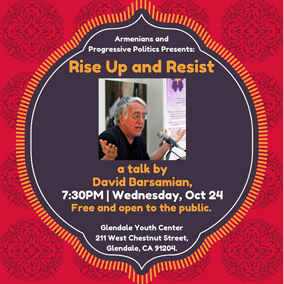 David Barsamian to Speak in Glendale as part of the ARF's "Armenians and Progressive Politics" endeavor