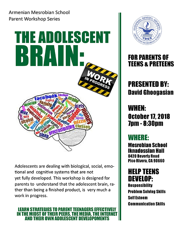 A lecture on the "Adolescent brain" to take place at Armenian Mesrobian School