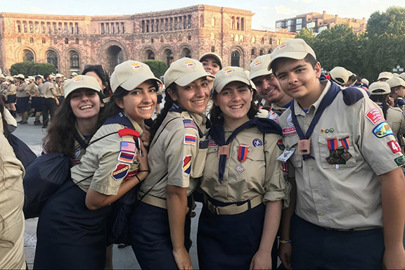 Scouts from Homenetmen Western United States Region after marching in Yerevan
