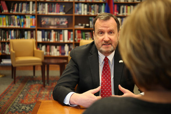 Outgoing U.S. Ambassador to Armenia speaks to EVN Report's Maria Titizian (Photo from EVN Report)