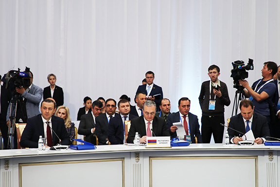 Armenia's Acting Foreign Minister Zohrab Mnatsakanyan speaks at the CSTO Summit in Astana, Kazakhstan on Nov. 8, 2018