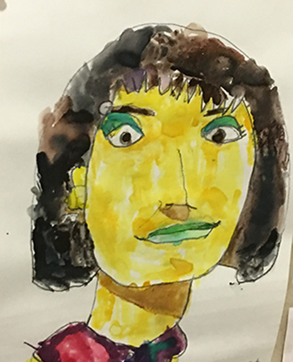 A self portrait of the author's twin sister, Susan, a person with disabilities