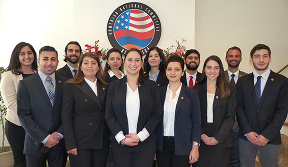 ANCA Hovig Apo Saghdejian Capital Gateway Program Director Tereza Yerimyan (center) with Winter 2019 Fellows (from l to r): Karoun Tcholakian, Alex Avaneszadeh, Allen Sarkissian, Armine Sargsyan, Ani Karapetyan, Natalie Manukian, Mane Voskanyan, Mikael Matossian, Bianca Bernardi, Alex Galitsky, and Marc Papazian.