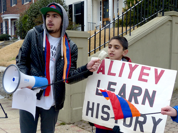 AYFers teaching the next generation to lead community calls for justice during the protest demanding justice for the anti-Armenian pogroms in Sumgait, Kirovabad, Baku, and Maragha.