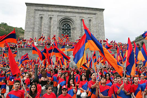 Young Armenians waving the tri-color in Yerevan
