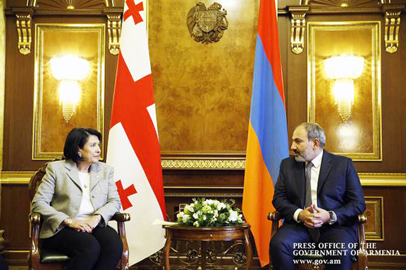 Georgia's President Salome Zourabichvili with Prime Minister Nikol Pashinyan