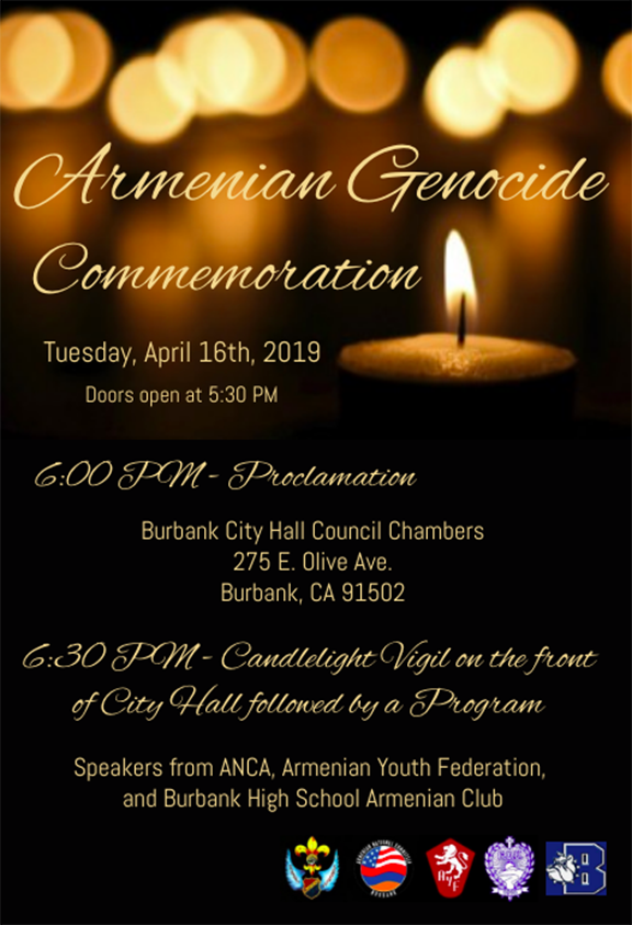 The Armenia Genocide will be commemorated on April 16 by the Burbank community