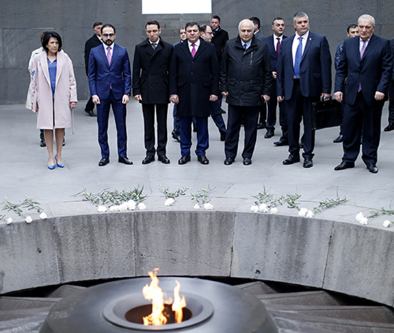 Georgia's President Salome Zourabichvili visits the Dzidzernagapert Memorial Monument