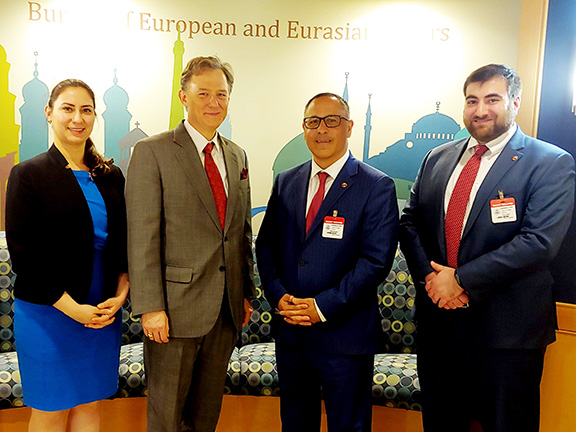 Deputy Assistant Secretary of State George Kent with ANCA Chairman Raffi Hamparian, ANCA Programs Director Tereza Yerimyan, and ANCA Eastern U.S. Executive Director Aram Balian following an April 10th meeting on key community priorities.