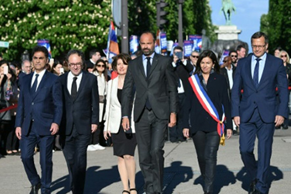 French Prime Minister Édouard Philippe leads a march commemorating the Armenian Genocide in Paris