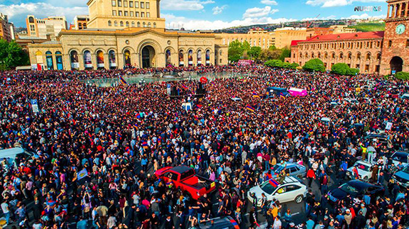 A scene from the massive protests last year that led to the toppling of the Serzh Sarkisian regime