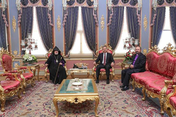 Istanbul Governor Ali Yerlikaya (center) met with Archbishop Aram Ateshian (left) and Bishop Sahak Mashalyan (right)