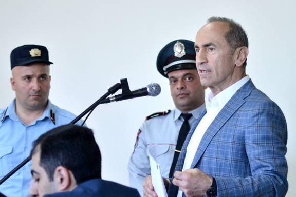 Former president Robert Kocharian addresses the court during the fourth day of his trial on May 16 (Photo by Armenpress)