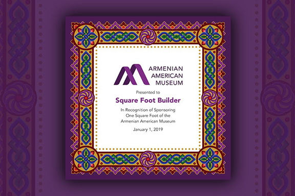 The Armenian American Museum's Square Foot Certificate