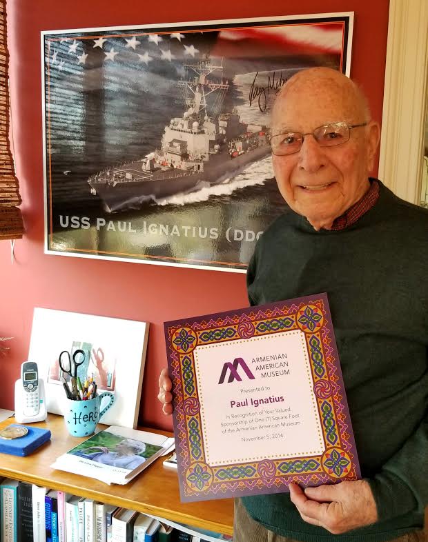 Former Secretary of the Navy Paul Ignatius, an early supporter of the Armenian American Museum
