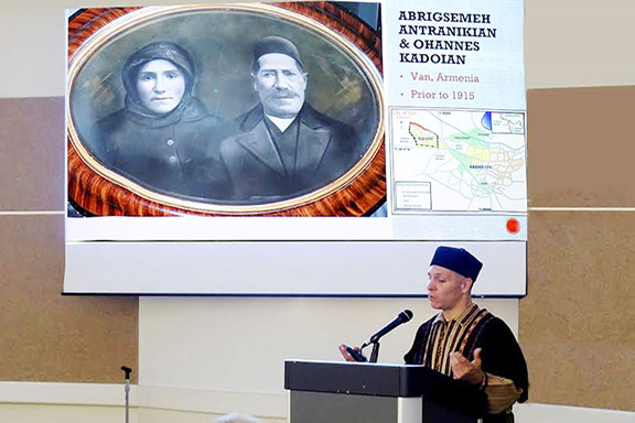 Dr. Matthew Jendian displays a picture of his great grandparents, Abrigsemeh and Ohannes Antranikian in Van, Armenia in 1915