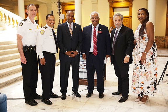 Major Rick Mason, Special Enforcement Section Commander of theAtlanta Police; Patrick Labat, Chief of the Atlanta Office of Corrections; Keith Gammage, Fulton County Georgia Solicitor General; Representative Roger Bruce of the Georgia House of Representatives, ANC Georgia Chairman Dr. Sarkis Agasarkisian; and, Rep. Debra Bazemore of the Georgia House of Representatives at the Armenian Genocide Commemoration at the Georgia State Capitol