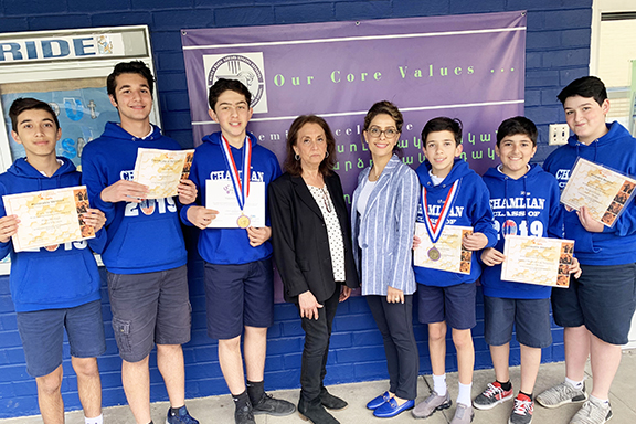 Left to right: Gary Shirikchian, Vahan Kordian, Shant Koutnouyan, Lida Gevorkian, Dr. Talin Kargadorian, Michael Baghdassarian, Jake Grigorian, and Keghon Kasparian