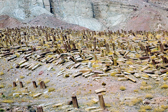 A partial view of the world’s largest collection of medieval cross-stones at the cemetery of Djulfa, photographed in the Soviet era (courtesy Argam Ayvazyan archives)