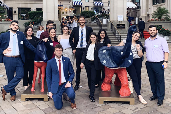The ANCA Leo Sarkisian Interns supporting bi-partisanship during their first week next to the iconic symbols of the American Democratic and Republican parties