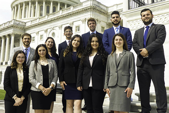 The 2019 ANCA Leo Sarkisian Interns and Maral Melkonian Avetisyan Summer Fellow spending their first day on Capitol Hill (from l to r): Lucine Poturyan, Gregory Mikhanjian, Karin Kassabian, ANCA Government Affairs Director Tereza Yerimyan, Daron Pogharian, Nairi Diratsouian, Varant Anmahouni, Roubina Bozoian, Hakop Hajibekyan, Mary Galstian, and ANCA Program Director Sipan Ohannesian.
