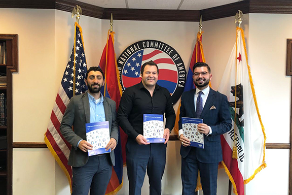 From l to r: ANCA-WR Government Relations Coordinator Serob Abrahamian, 2020 Census Partnership Specialist Michael Khouri, ANCA-WR Executive Director Armen Sahakyan
