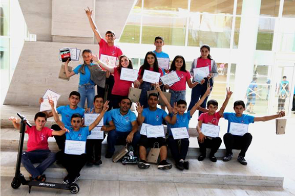 "Armath" TechnoCamp 2019 winners, team 6, display their gifts and certificates