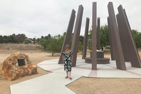 Catherine Yesayan at the Armenian Genocide monument in Las Vegas