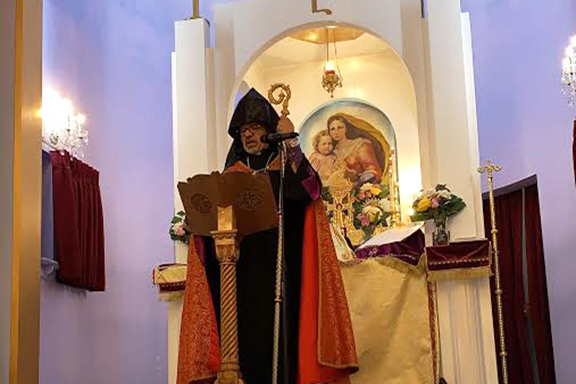 Western Prelate Moushegh Mardirossian delivers his message at Holy Martyrs Church in Encino on June 30