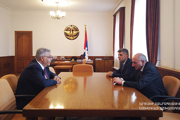 ARF Bureau Chairman Hagop Der Khachadourian meets with Artsakh President Bako Sahakian on August 7 in Stepanakert