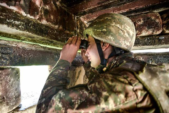 An Artsakh soldier at a military border post