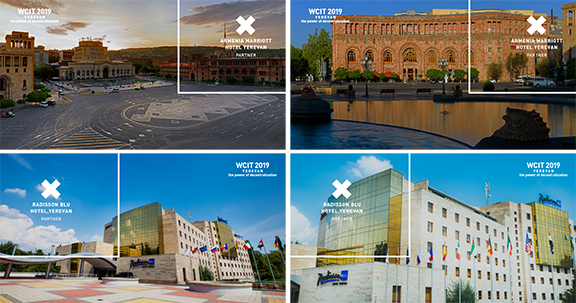 Top row: Armenia Marriott Hotel Yerevan, Bottom Row: Radisson Blu Hotel, Yerevan