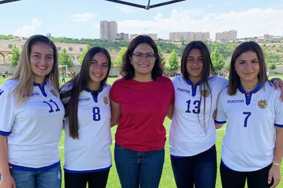 Teveen Aghababian (far left), Tvene Derderian (second from left), Nyree Der Meguerdichian (far right)