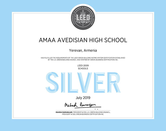 AMAA's Avedisian School in Yerevan received a Silver LEED Certificate