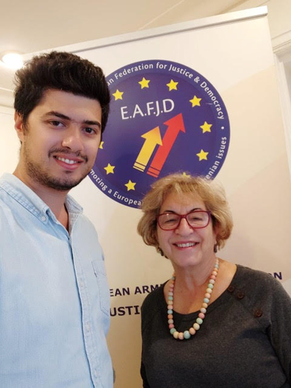 Catherine Yesayan with Harout Chahinian at the Hay Taad office
