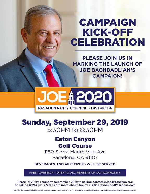Baghdadlian will host a kickoff celebration on Sunday, September 29